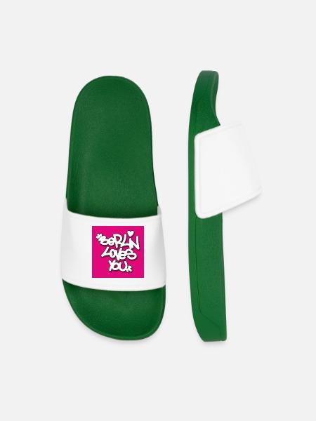 BLY_Berlin lovey you - Pink Sticker - Men’s Pool Sliders - dark green