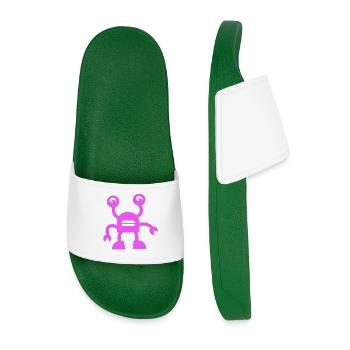 Cheerful Purple Robot - Men’s Pool Sliders - dark green - Front