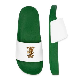 He doesn't do anything, the dog just wants coffee! - Men’s Pool Sliders - dark green - Front