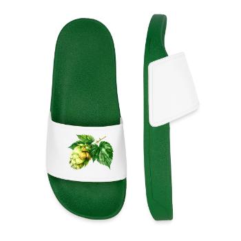 Hops - watercolor - Men’s Pool Sliders - dark green - Front