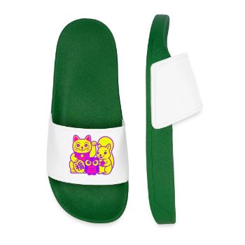 Lucky Cat with Friends - Men’s Pool Sliders - dark green - Front