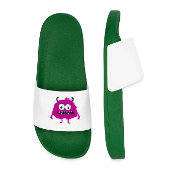 Purple Furry Monster | Cute Silly Creature  - Men’s Pool Sliders - dark green - Front