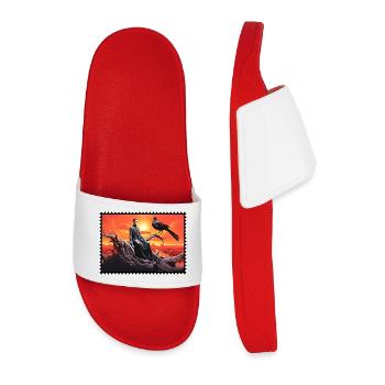 Dark fantasy raven and sunset surreal - Men’s Pool Sliders - red - Front