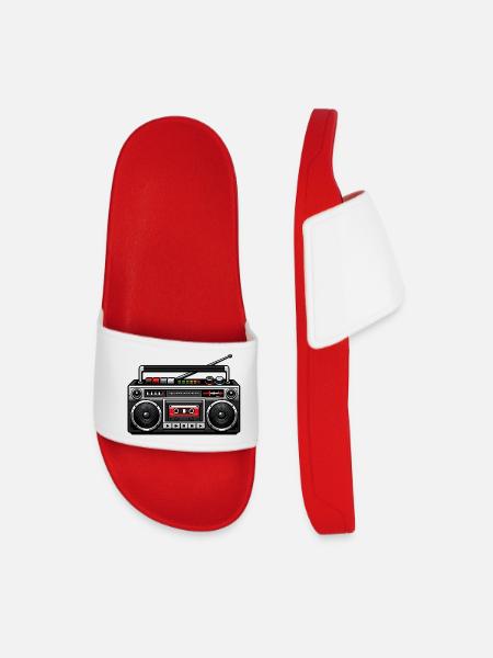 Retro Boombox Graphic - Men’s Pool Sliders - red