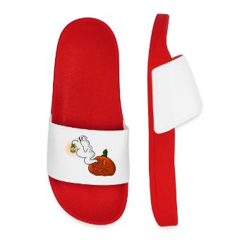 Ghost with lantern over pumpkin - Men’s Pool Sliders - red - Front