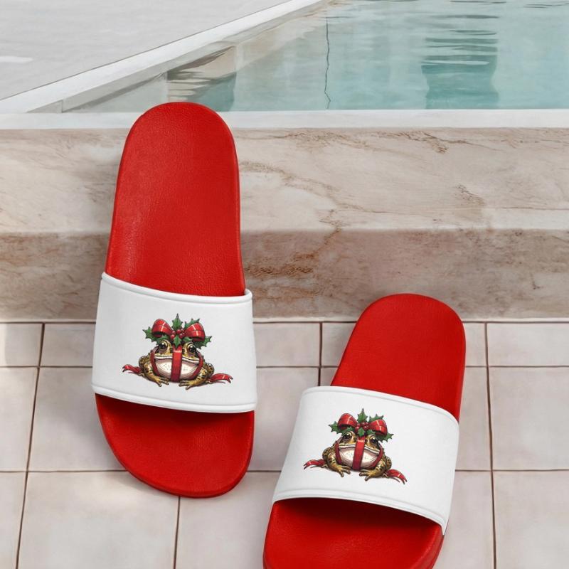 Mistle-Toad Funny Christmas Toad Frog Men’s Pool Sliders