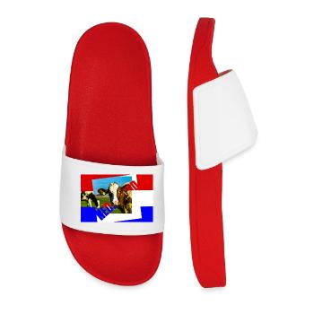 Cow Collage in Primary Colors - Men’s Pool Sliders - red - Front