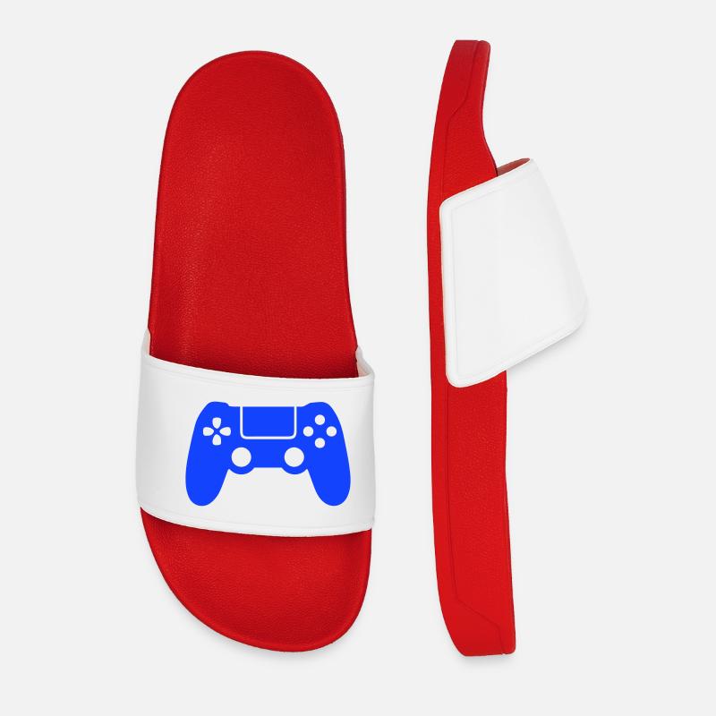Blue Gaming Controller Silhouette - Men’s Pool Sliders - red