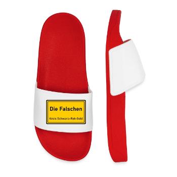 Ortsschild Die Falschen - Kreis Schwarz-Rot-Gold - Männer Badelatschen - Rot - Vorne