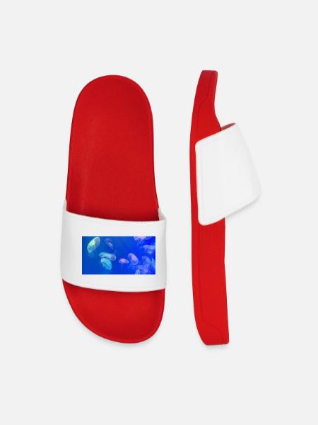 Blue jellyfish pattern - Men’s Pool Sliders - red