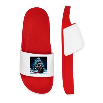 Christmas elf with kitten. - Men’s Pool Sliders - red - Front