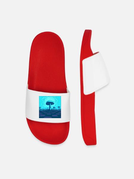 Futuristic Blue Psychedelic Mushroom Scene - Men’s Pool Sliders - red