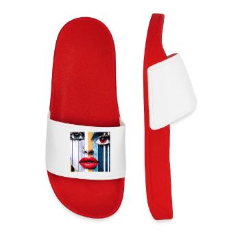Colorful and Expressive Portrait - Men’s Pool Sliders - red - Front