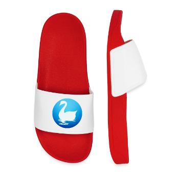 Elegant swan silhouette on blue water - Men’s Pool Sliders - red - Front