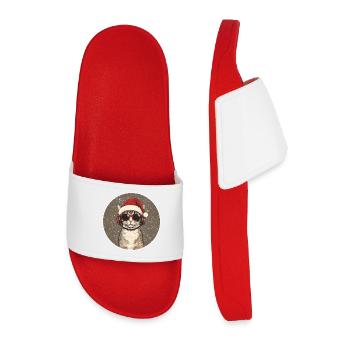 Coole Katze mit Sonnenbrille Weihnachtsmütze - Männer Badelatschen - Rot - Vorne