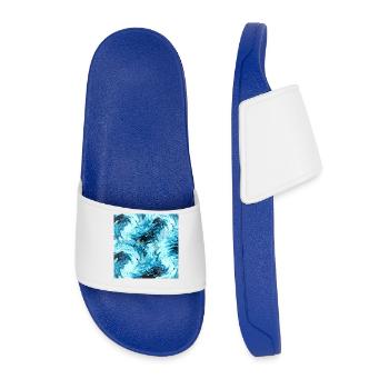 Aqua Marble Pattern Waves - Men’s Pool Sliders - royal blue - Front