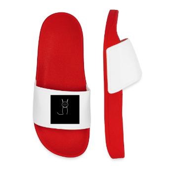 Minimalist cat on black - Men’s Pool Sliders - red - Front