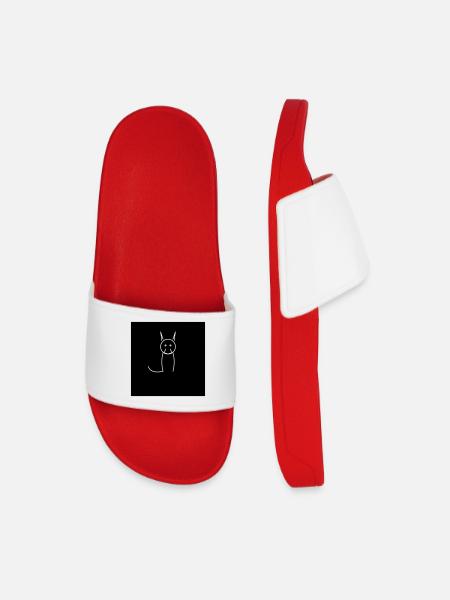 Minimalist cat on black - Men’s Pool Sliders - red