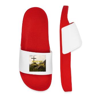 Jesus Will Come Again Mountain Cross Spiritual Gra - Men’s Pool Sliders - red - Front