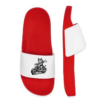 Cat rider on motorcycle with sunglasses - Men’s Pool Sliders - red - Front