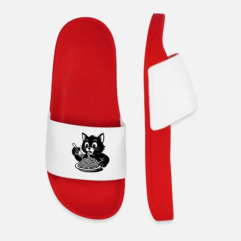 Cat Eats Spaghetti Meme - Men’s Pool Sliders - red