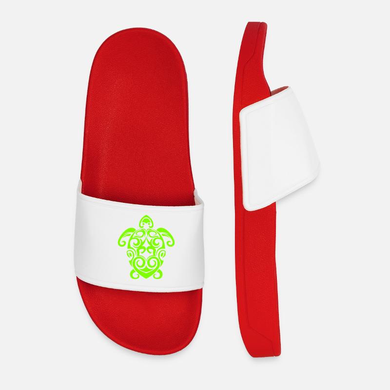 Glowing Turtle Tribal Pattern - Men’s Pool Sliders - red