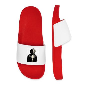 Pumpkin Head Biker with Halloween text - Men’s Pool Sliders - red - Front