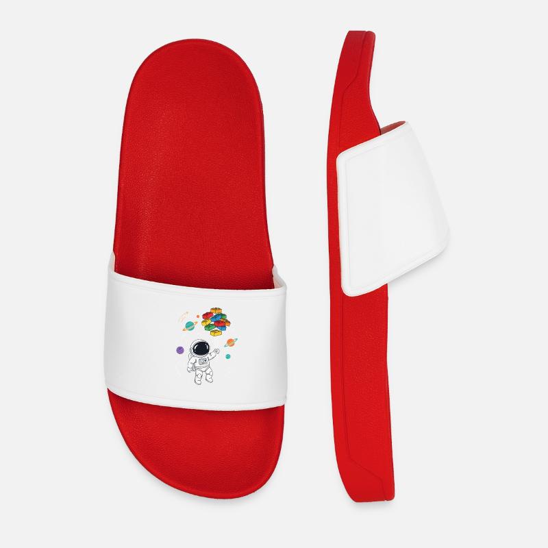 Astronaut Building Blocks Space Brick Builder - Men’s Pool Sliders - red