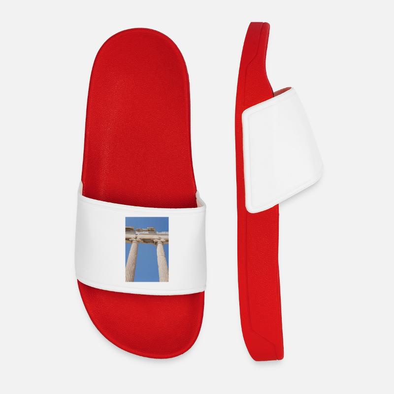 Ancient columns under blue sky, Acropolis - Men’s Pool Sliders - red