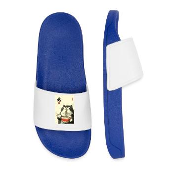Noodle Cat Feast - Men’s Pool Sliders - royal blue - Front