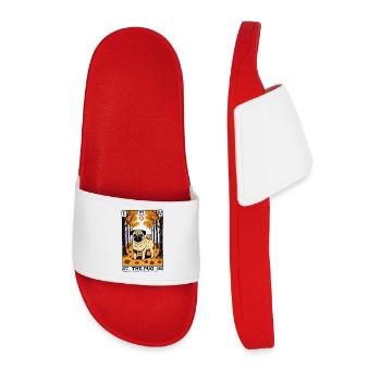 Pug Tarot in Autumn Forest - Men’s Pool Sliders - red - Front