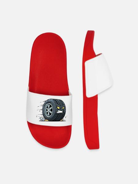 Speeding tire with angry look - Men’s Pool Sliders - red