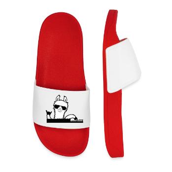 Llama DJ Cool Party Music DJ Sunglasses Cute - Men’s Pool Sliders - red - Front