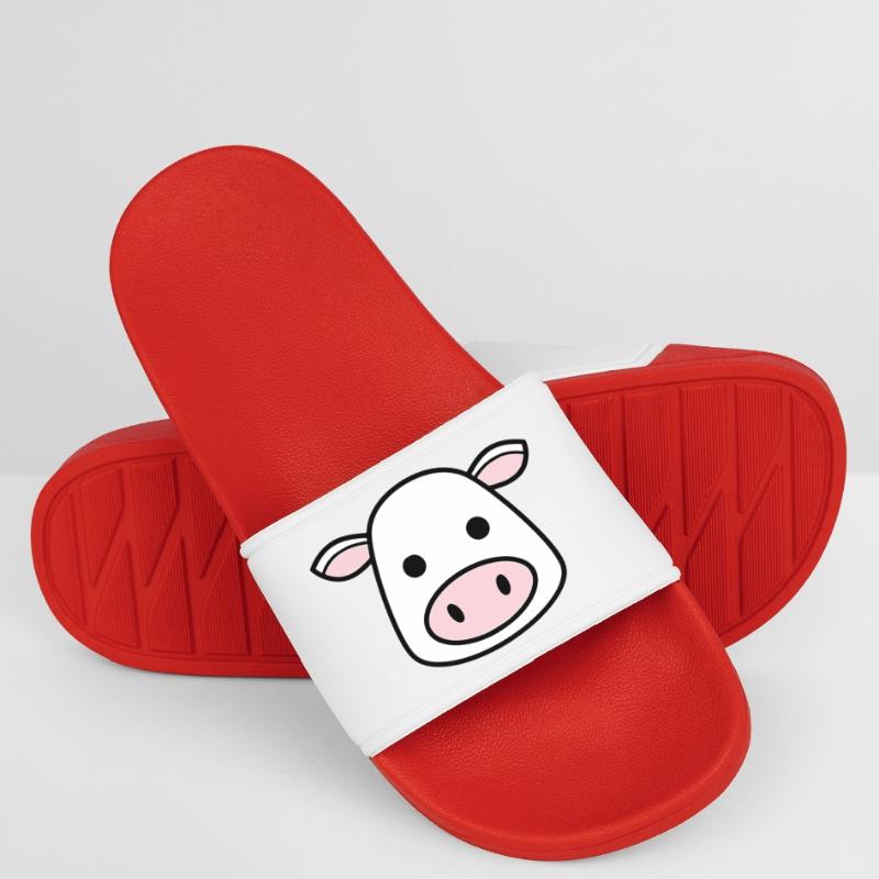 Cute Cow Head Face Comic Vector Men’s Pool Sliders
