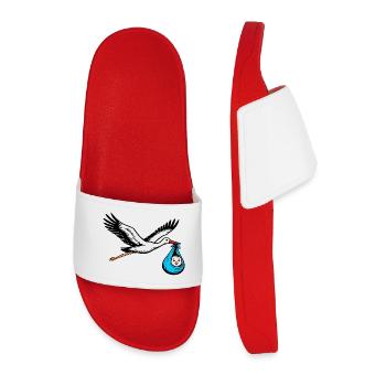 Flying stork with baby blue - Men’s Pool Sliders - red - Front