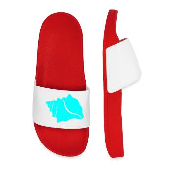 Turquoise Blue Shell Row - Men’s Pool Sliders - red - Front