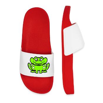 Frog Toad Laughing Funny Silly Cheeky Sitting Comic - Men’s Pool Sliders - red - Front
