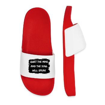 Calm Spirit Speaks – Quote Motive Spirituality - Men’s Pool Sliders - red - Front