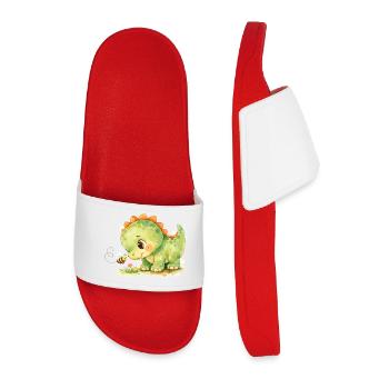 Watercolor dino watching little bee - Men’s Pool Sliders - red - Front