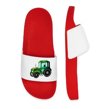 green 3D tractor for tractor and farm fans - Men’s Pool Sliders - red - Front