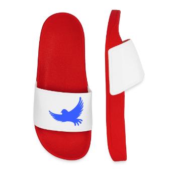 Blue-winged pigeon in flight - Men’s Pool Sliders - red - Front