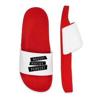 Resist Assist Persist Activism Motivation Logo - Men’s Pool Sliders - red - Front