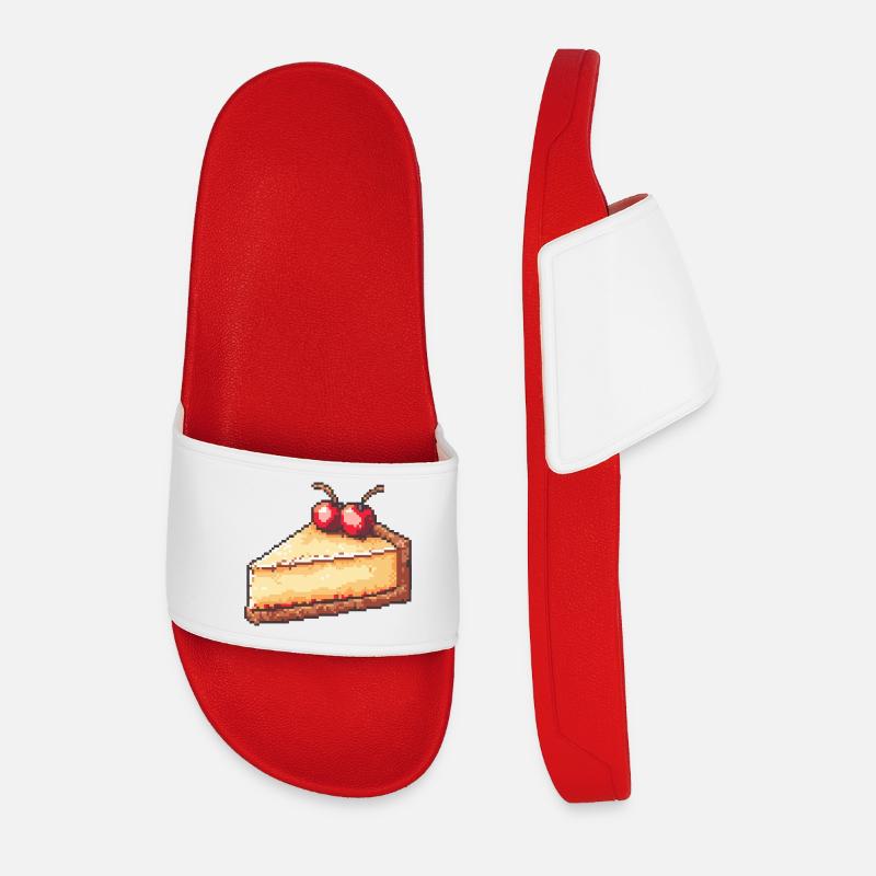 Pixel Cheesecake Cherry Slice - Men’s Pool Sliders - red