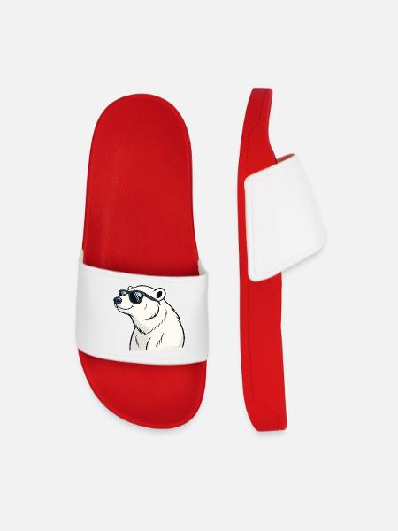 Cool Polar Bear with Glasses - Men’s Pool Sliders - red