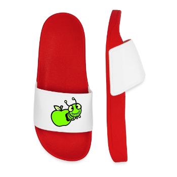 Caterpillar peeps apple hole comic funny cute cute - Men’s Pool Sliders - red - Front