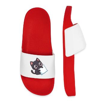 Black Kitten Cuddle and Pillow - Men’s Pool Sliders - red - Front