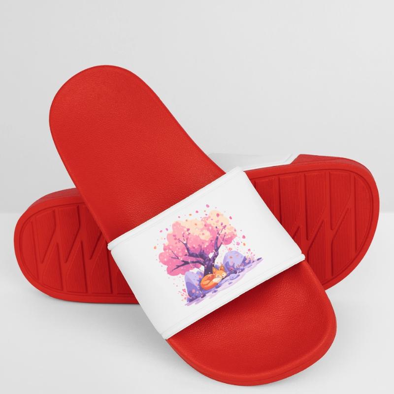 Sleeping fox under cherry tree Men’s Pool Sliders
