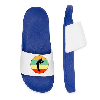Bowler Retro Silhouette Vintage Sunset Bowling Gif - Women’s Pool Sliders - royal blue - Front