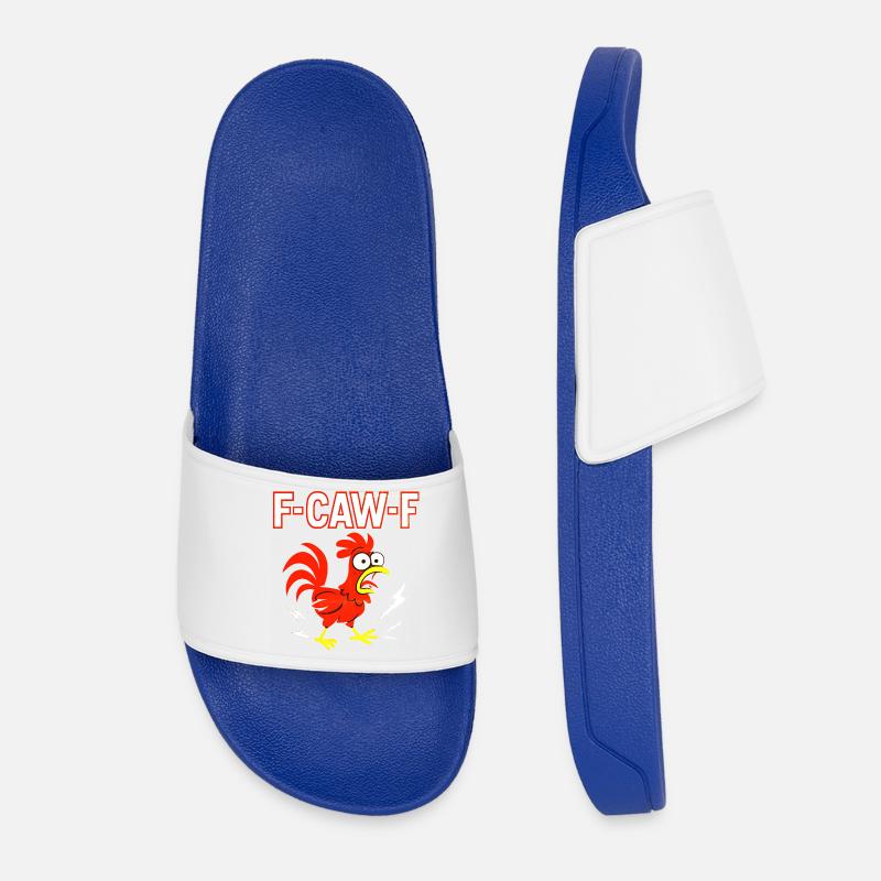 Funny F-CAW-F Crazy Rooster Meme - Women’s Pool Sliders - royal blue