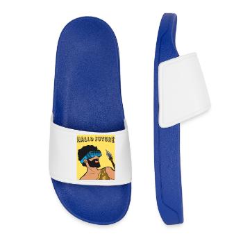 Hello Future Caveman VR Style - Women’s Pool Sliders - royal blue - Front